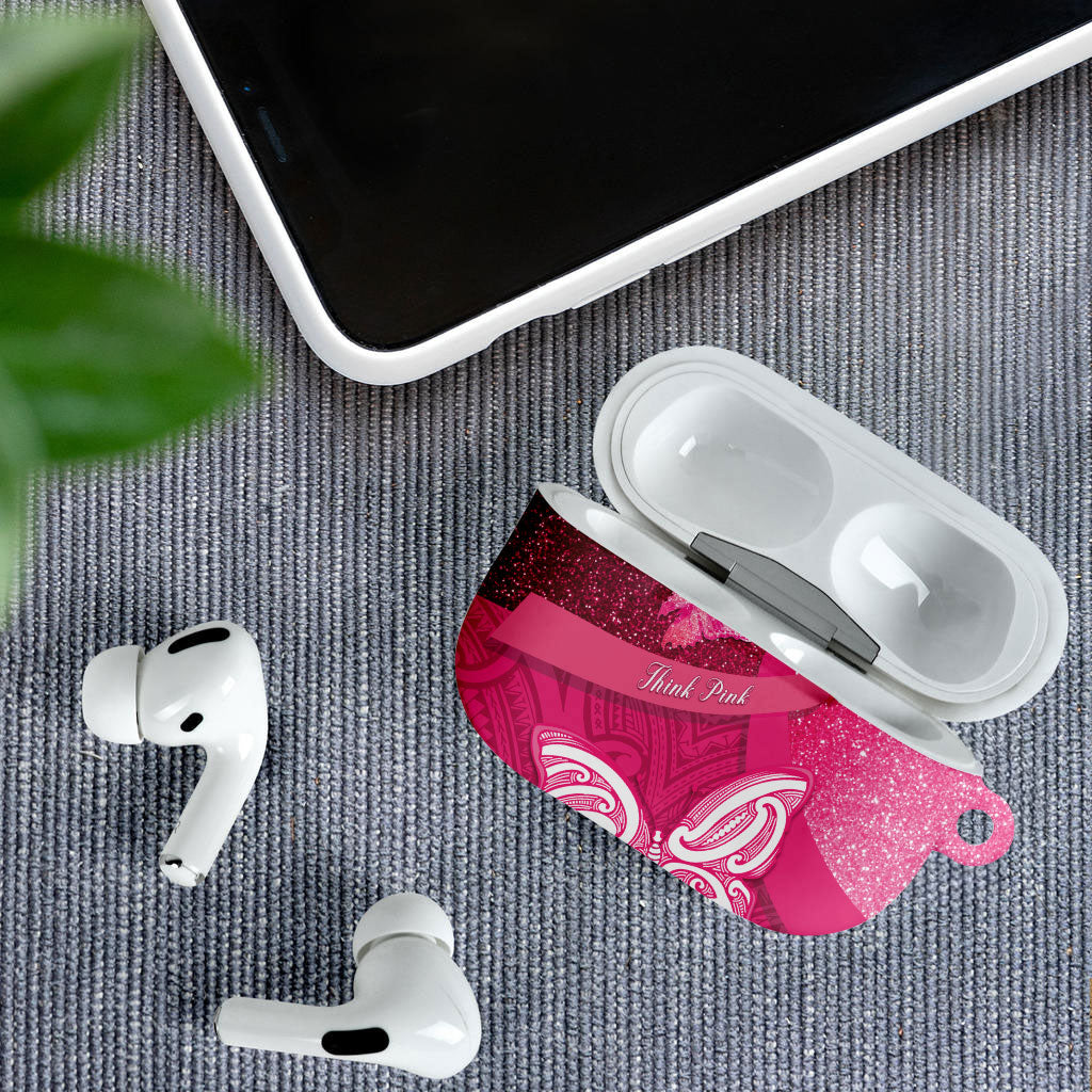 New Zealand Breast Cancer Awareness AirPods Case Pink Ribbon Butterfly Maori Pattern