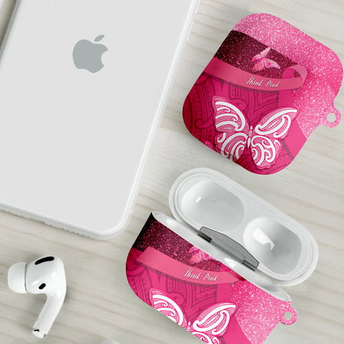 New Zealand Breast Cancer Awareness AirPods Case Pink Ribbon Butterfly Maori Pattern