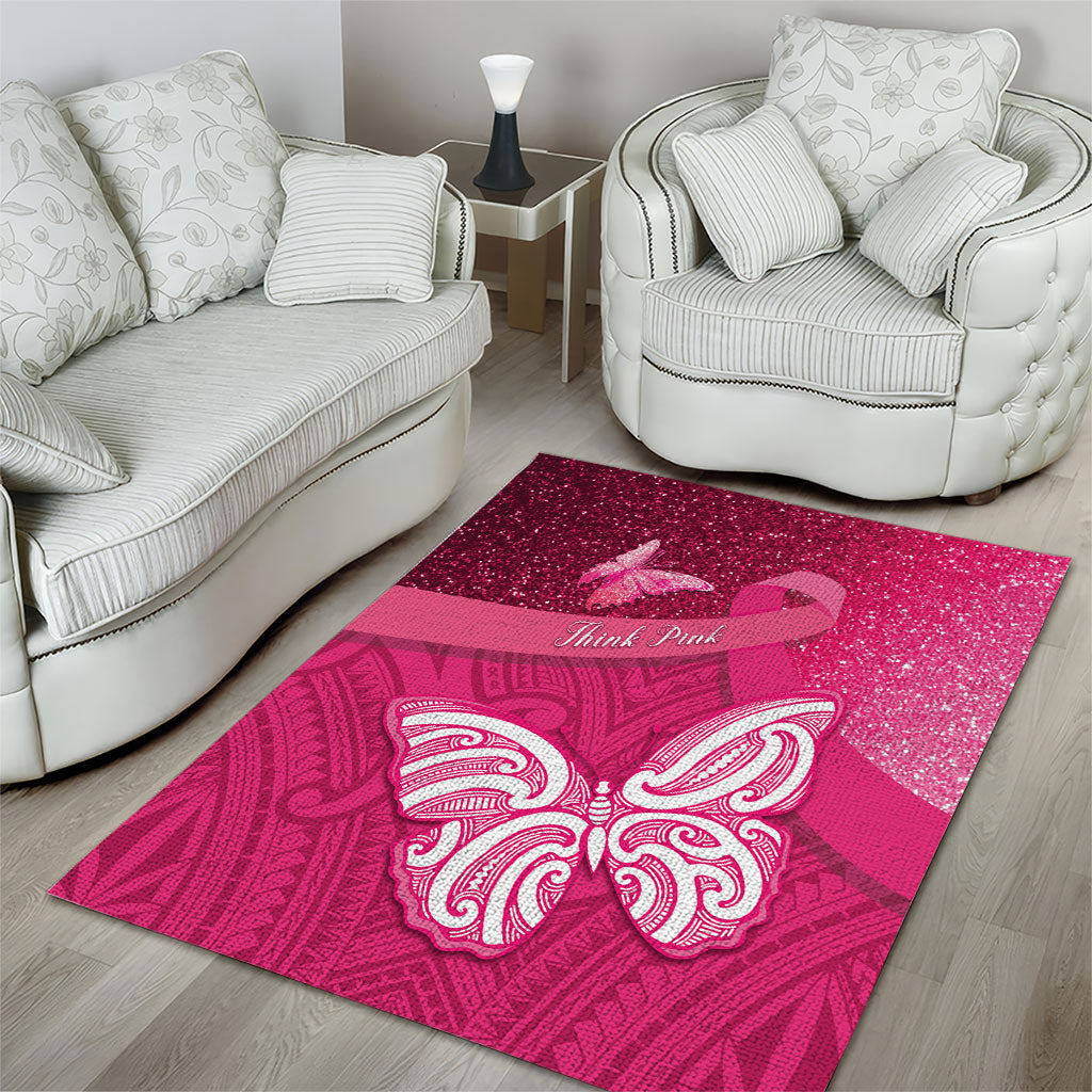 New Zealand Breast Cancer Awareness Area Rug Pink Ribbon Butterfly Maori Pattern