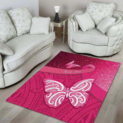 New Zealand Breast Cancer Awareness Area Rug Pink Ribbon Butterfly Maori Pattern