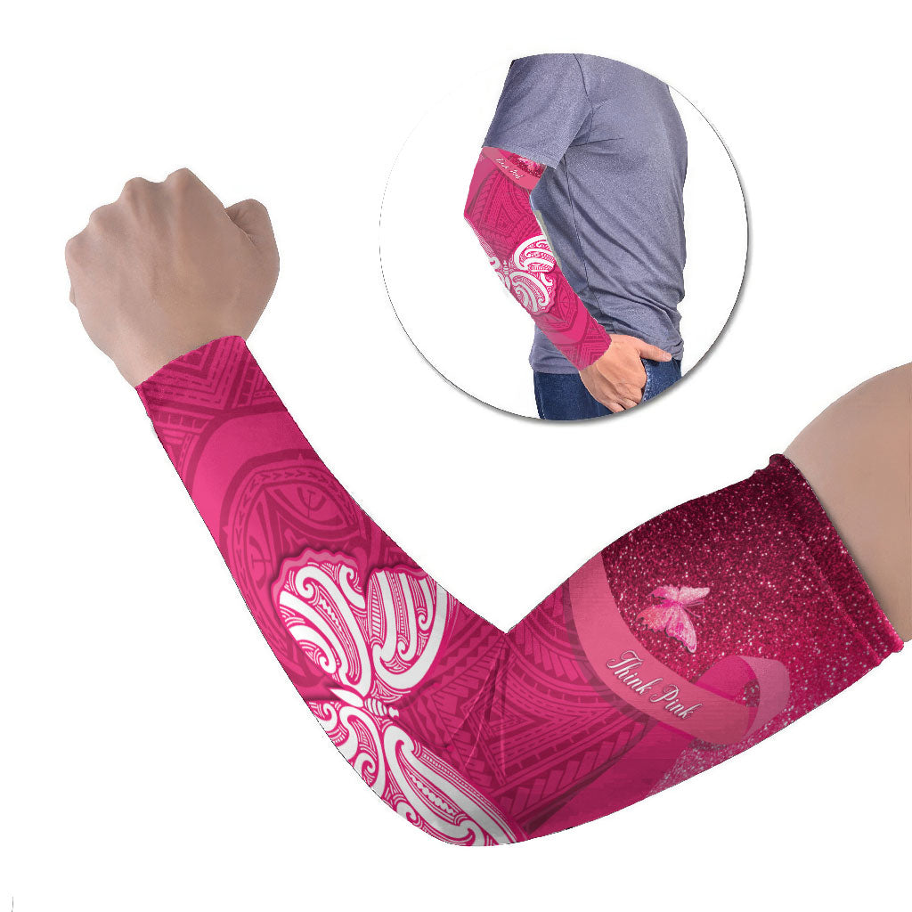 New Zealand Breast Cancer Awareness Arm Sleeves Pink Ribbon Butterfly Maori Pattern