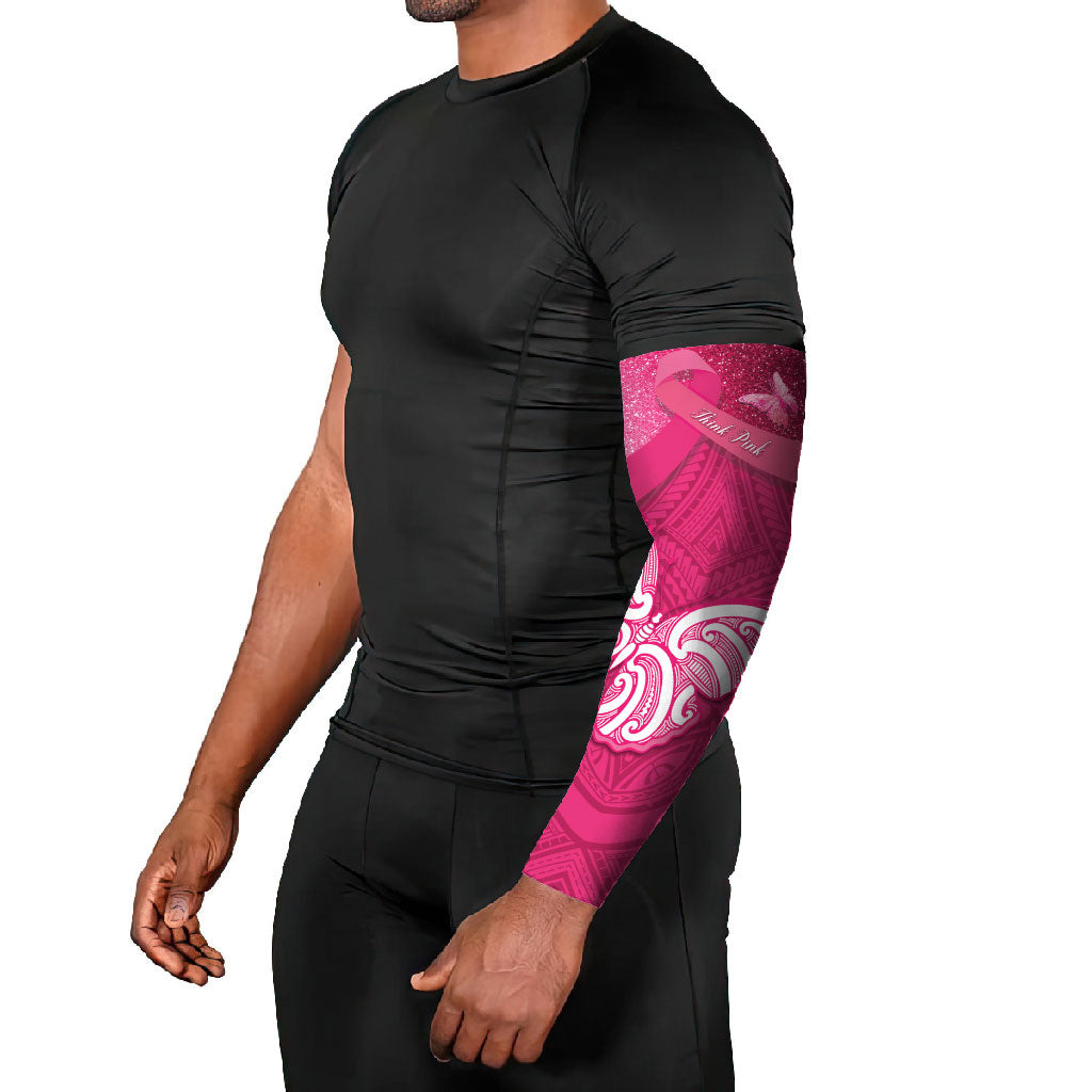 New Zealand Breast Cancer Awareness Arm Sleeves Pink Ribbon Butterfly Maori Pattern