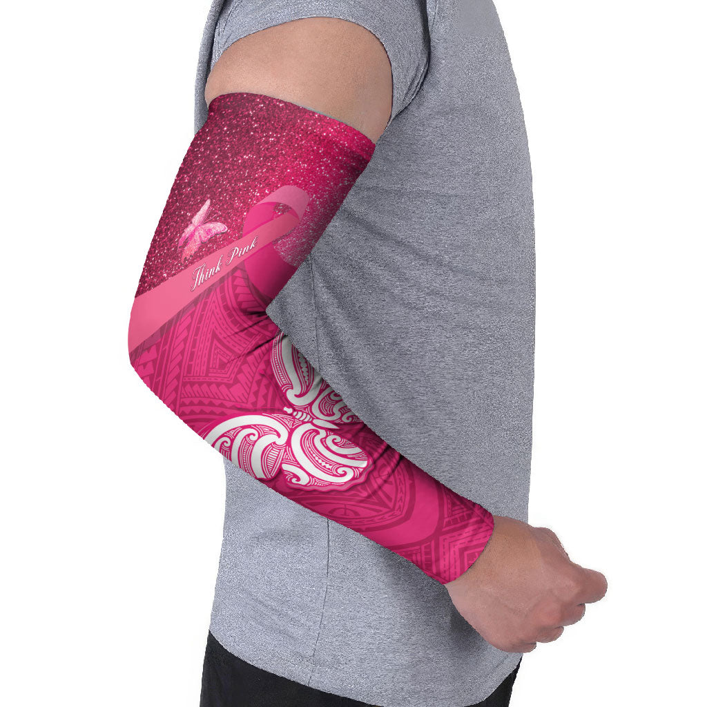 New Zealand Breast Cancer Awareness Arm Sleeves Pink Ribbon Butterfly Maori Pattern