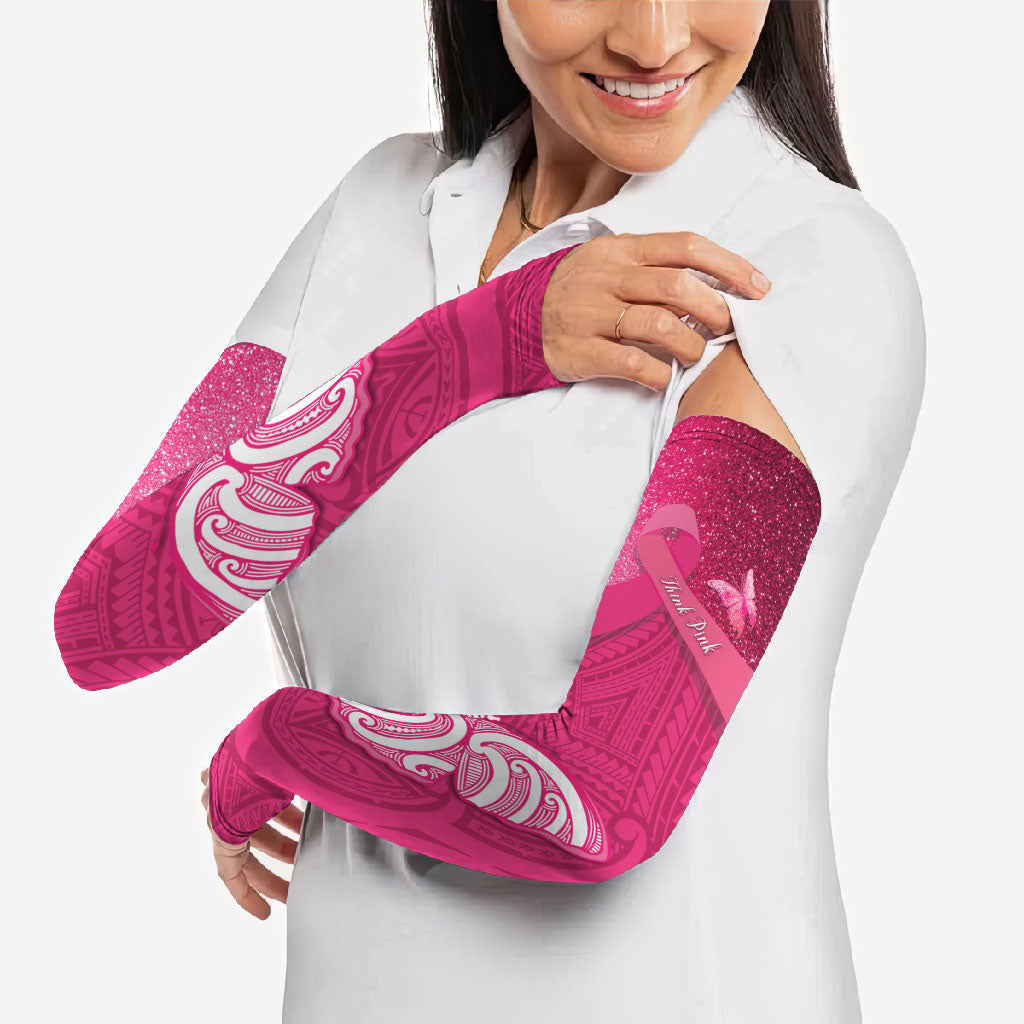 New Zealand Breast Cancer Awareness Arm Sleeves Pink Ribbon Butterfly Maori Pattern