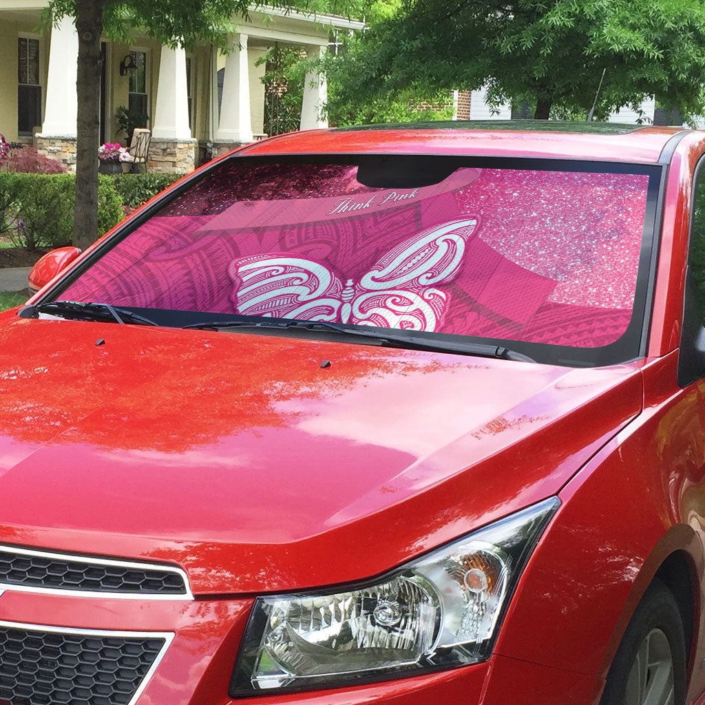 New Zealand Breast Cancer Awareness Auto Sun Shade Pink Ribbon Butterfly Maori Pattern