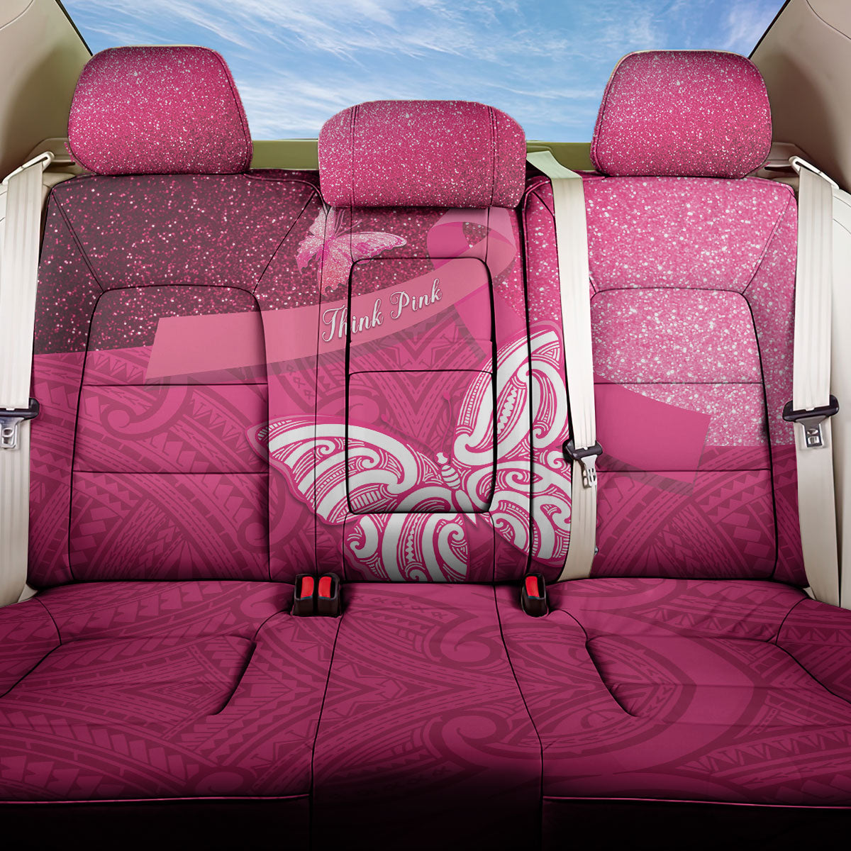 New Zealand Breast Cancer Awareness Back Car Seat Cover Pink Ribbon Butterfly Maori Pattern
