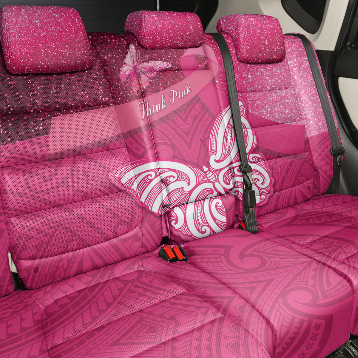 New Zealand Breast Cancer Awareness Back Car Seat Cover Pink Ribbon Butterfly Maori Pattern