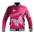 New Zealand Breast Cancer Awareness Baseball Jacket Pink Ribbon Butterfly Maori Pattern