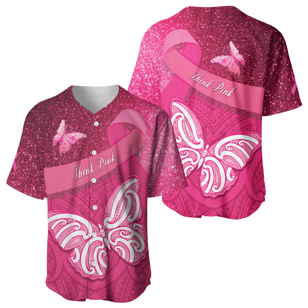 New Zealand Breast Cancer Awareness Baseball Jersey Pink Ribbon Butterfly Maori Pattern