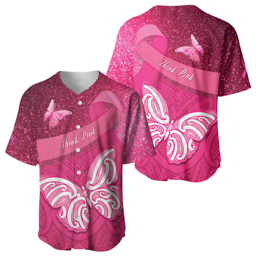 New Zealand Breast Cancer Awareness Baseball Jersey Pink Ribbon Butterfly Maori Pattern