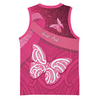New Zealand Breast Cancer Awareness Basketball Jersey Pink Ribbon Butterfly Maori Pattern