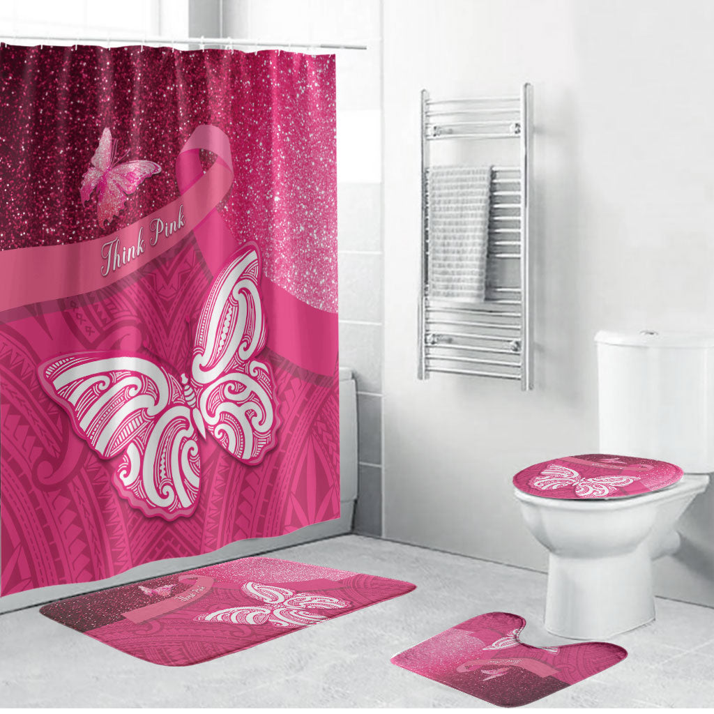 New Zealand Breast Cancer Awareness Bathroom Set Pink Ribbon Butterfly Maori Pattern
