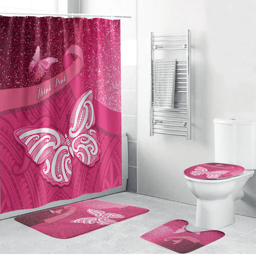 New Zealand Breast Cancer Awareness Bathroom Set Pink Ribbon Butterfly Maori Pattern
