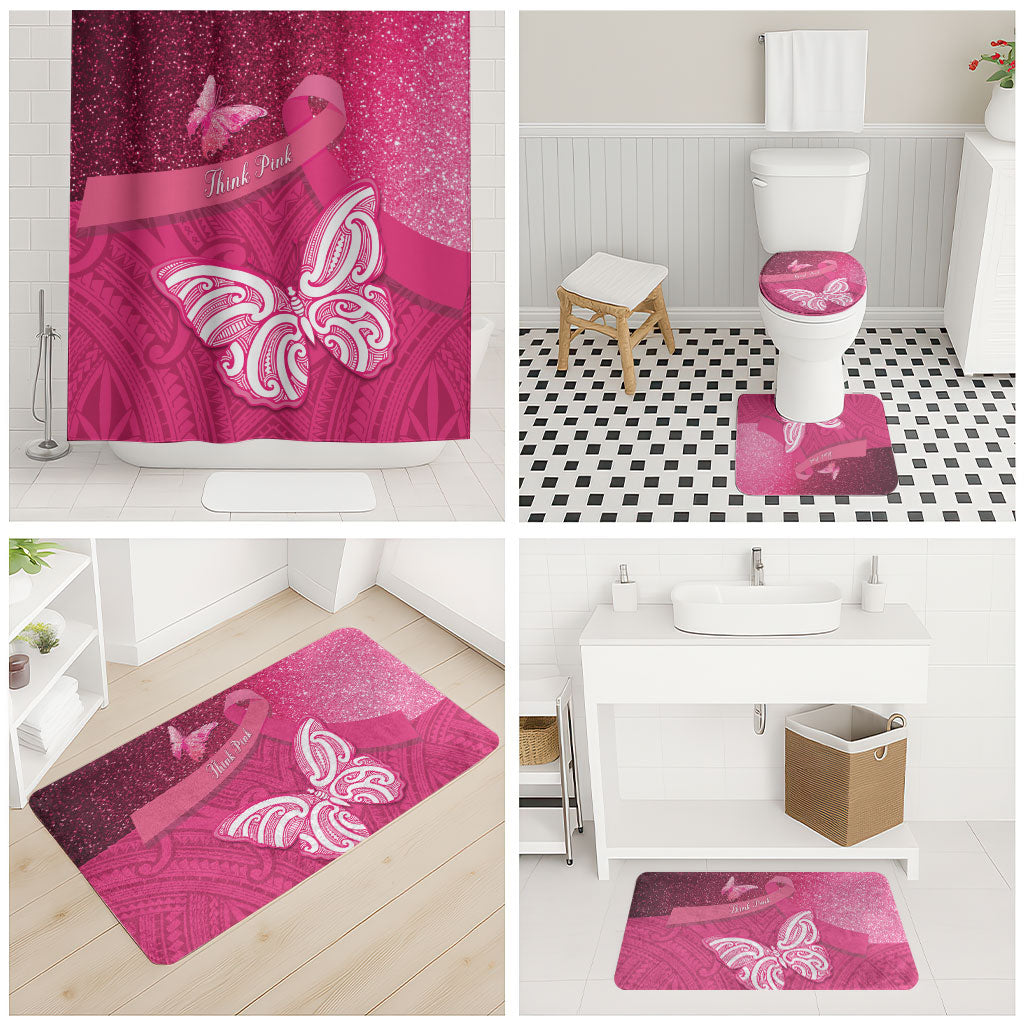 New Zealand Breast Cancer Awareness Bathroom Set Pink Ribbon Butterfly Maori Pattern