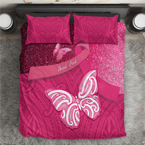 New Zealand Breast Cancer Awareness Bedding Set Pink Ribbon Butterfly Maori Pattern