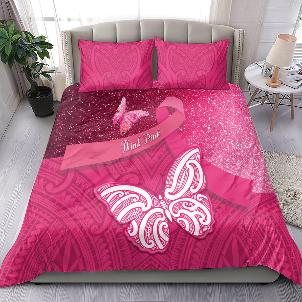 New Zealand Breast Cancer Awareness Bedding Set Pink Ribbon Butterfly Maori Pattern