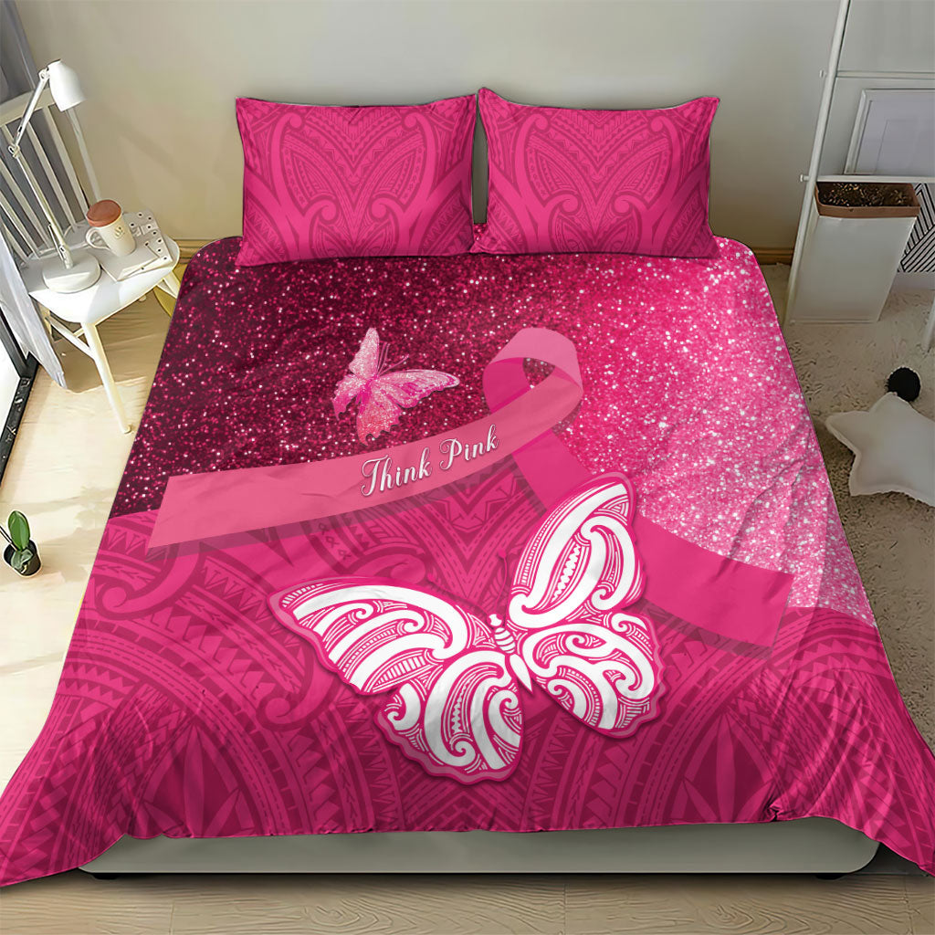 New Zealand Breast Cancer Awareness Bedding Set Pink Ribbon Butterfly Maori Pattern