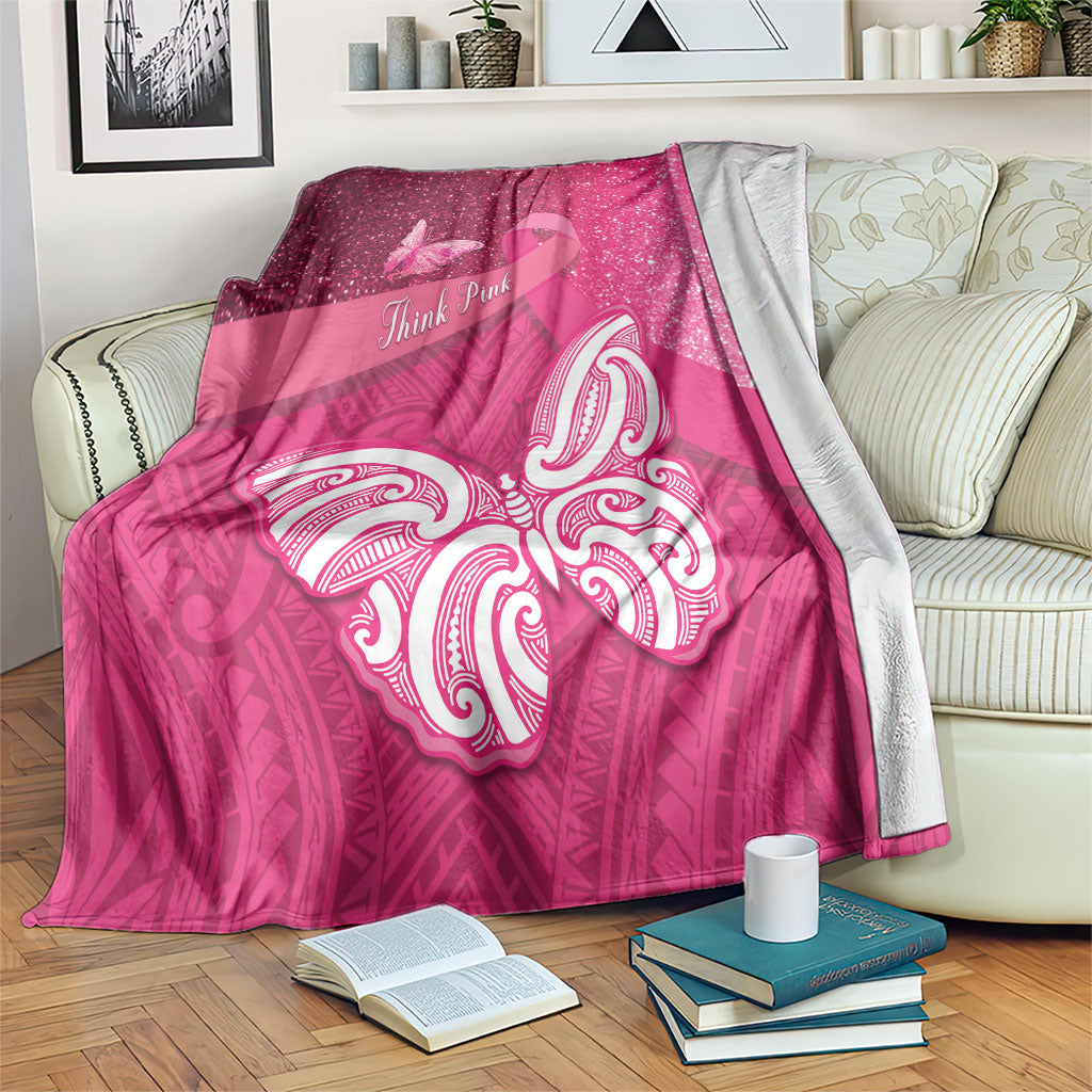 New Zealand Breast Cancer Awareness Blanket Pink Ribbon Butterfly Maori Pattern