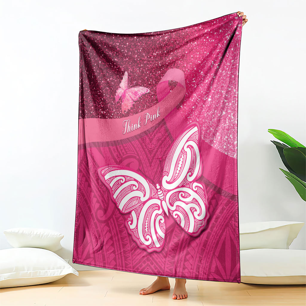 New Zealand Breast Cancer Awareness Blanket Pink Ribbon Butterfly Maori Pattern