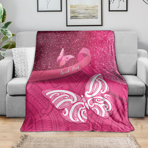 New Zealand Breast Cancer Awareness Blanket Pink Ribbon Butterfly Maori Pattern