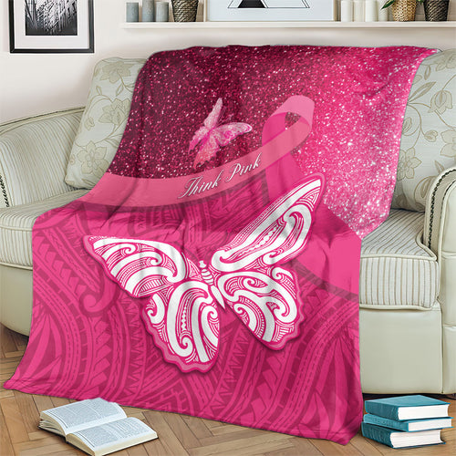 New Zealand Breast Cancer Awareness Blanket Pink Ribbon Butterfly Maori Pattern