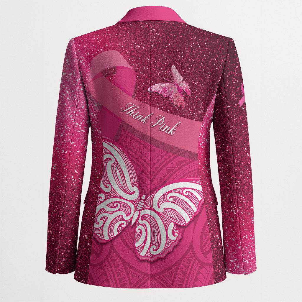 New Zealand Breast Cancer Awareness Blazer Pink Ribbon Butterfly Maori Pattern