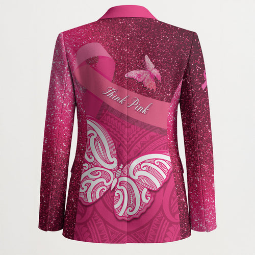 New Zealand Breast Cancer Awareness Blazer Pink Ribbon Butterfly Maori Pattern