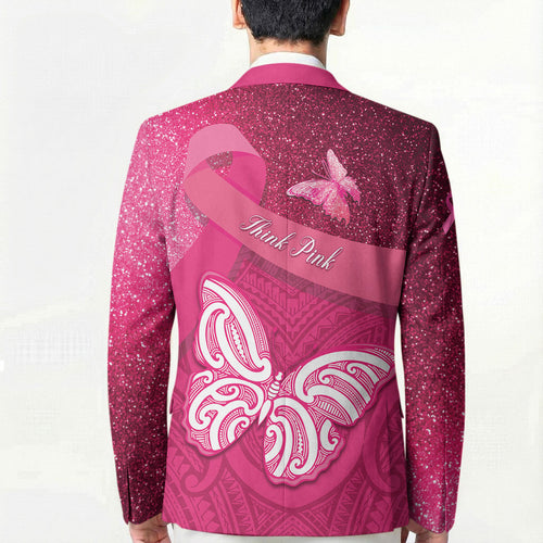 New Zealand Breast Cancer Awareness Blazer Pink Ribbon Butterfly Maori Pattern