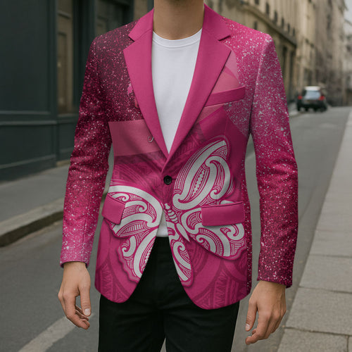New Zealand Breast Cancer Awareness Blazer Pink Ribbon Butterfly Maori Pattern