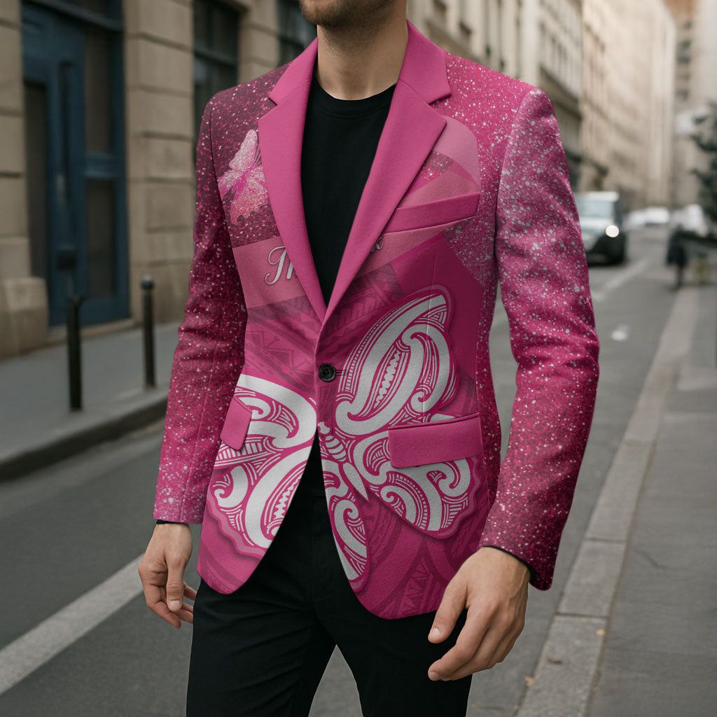 New Zealand Breast Cancer Awareness Blazer Pink Ribbon Butterfly Maori Pattern