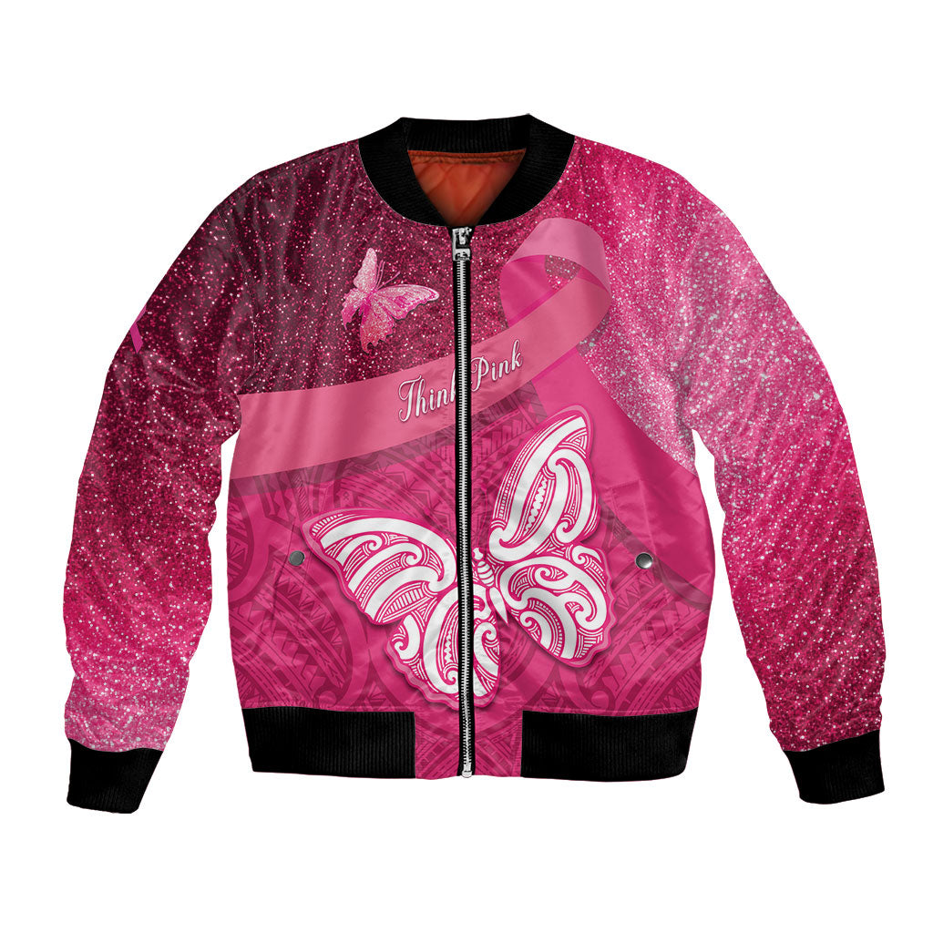New Zealand Breast Cancer Awareness Bomber Jacket Pink Ribbon Butterfly Maori Pattern
