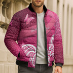 New Zealand Breast Cancer Awareness Bomber Puffer Jacket Pink Ribbon Butterfly Maori Pattern