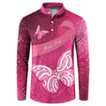 New Zealand Breast Cancer Awareness Button Sweatshirt Pink Ribbon Butterfly Maori Pattern