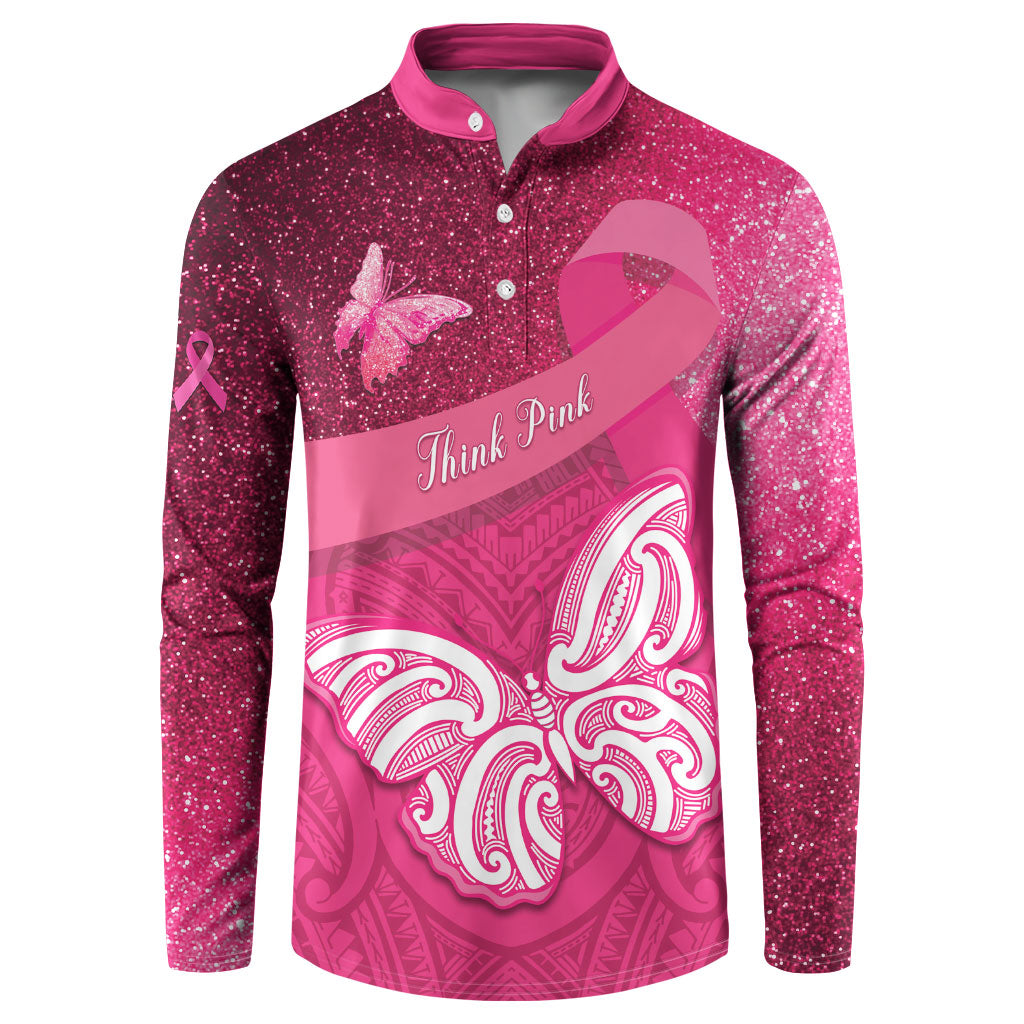 New Zealand Breast Cancer Awareness Button Sweatshirt Pink Ribbon Butterfly Maori Pattern