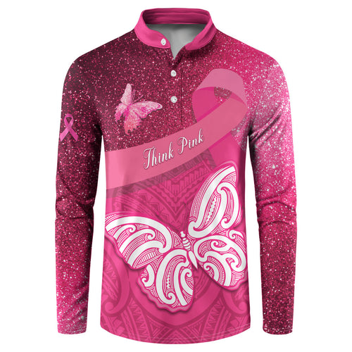 New Zealand Breast Cancer Awareness Button Sweatshirt Pink Ribbon Butterfly Maori Pattern