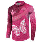 New Zealand Breast Cancer Awareness Button Sweatshirt Pink Ribbon Butterfly Maori Pattern