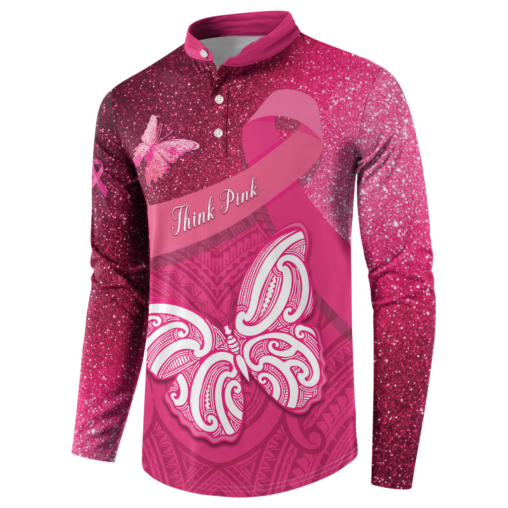 New Zealand Breast Cancer Awareness Button Sweatshirt Pink Ribbon Butterfly Maori Pattern