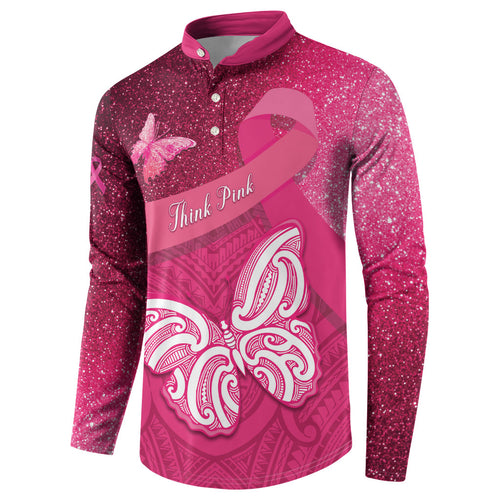 New Zealand Breast Cancer Awareness Button Sweatshirt Pink Ribbon Butterfly Maori Pattern