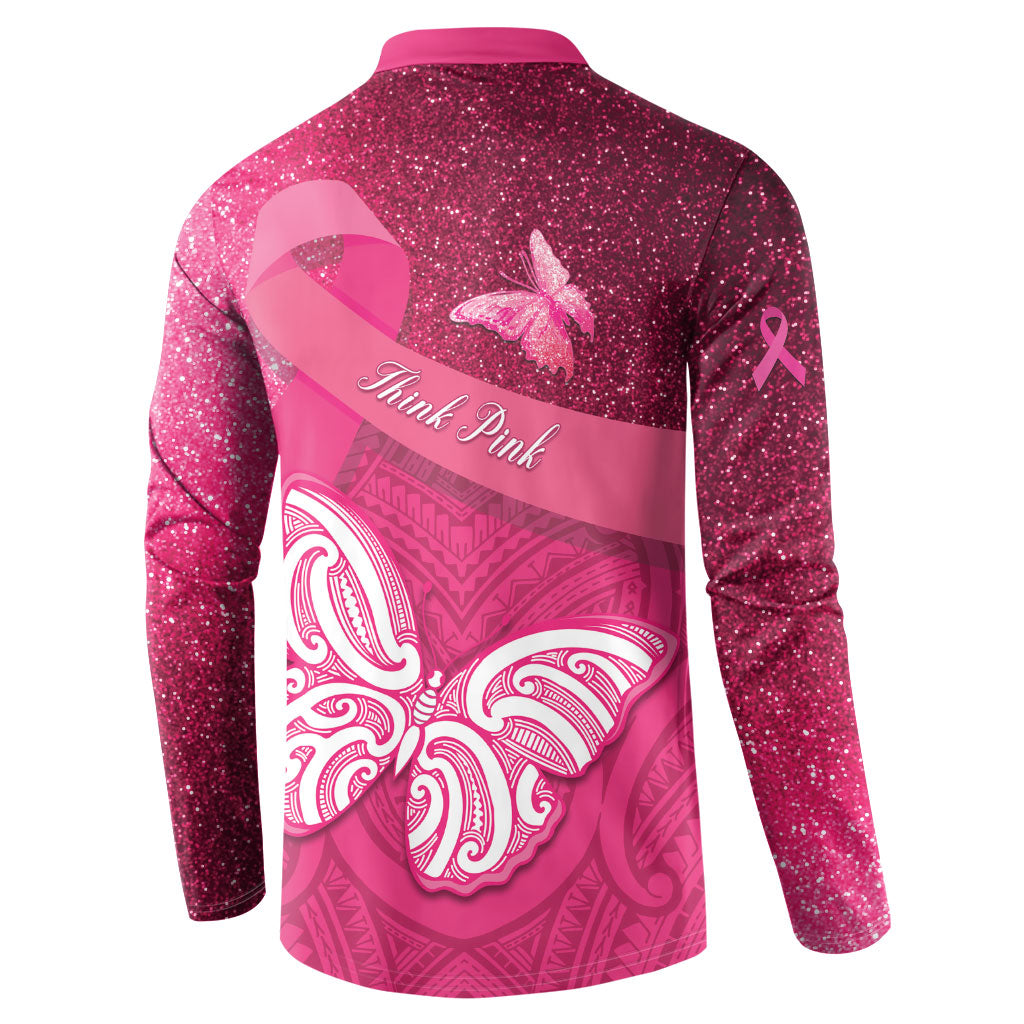 New Zealand Breast Cancer Awareness Button Sweatshirt Pink Ribbon Butterfly Maori Pattern