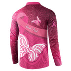 New Zealand Breast Cancer Awareness Button Sweatshirt Pink Ribbon Butterfly Maori Pattern
