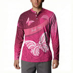 New Zealand Breast Cancer Awareness Button Sweatshirt Pink Ribbon Butterfly Maori Pattern