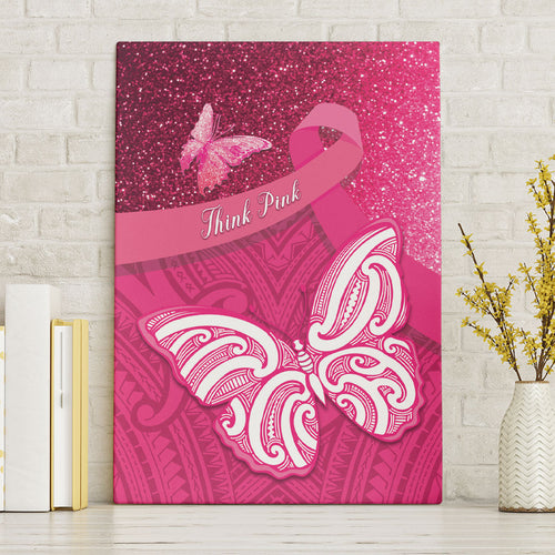 New Zealand Breast Cancer Awareness Canvas Wall Art Pink Ribbon Butterfly Maori Pattern