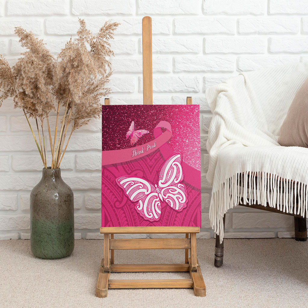 New Zealand Breast Cancer Awareness Canvas Wall Art Pink Ribbon Butterfly Maori Pattern