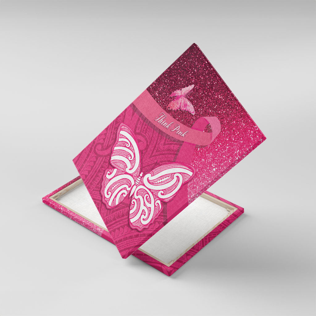 New Zealand Breast Cancer Awareness Canvas Wall Art Pink Ribbon Butterfly Maori Pattern