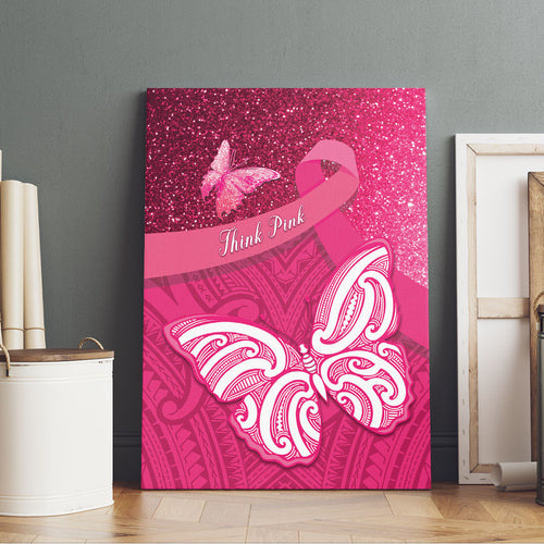 New Zealand Breast Cancer Awareness Canvas Wall Art Pink Ribbon Butterfly Maori Pattern