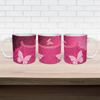 New Zealand Breast Cancer Awareness Ceramic Mug Pink Ribbon Butterfly Maori Pattern
