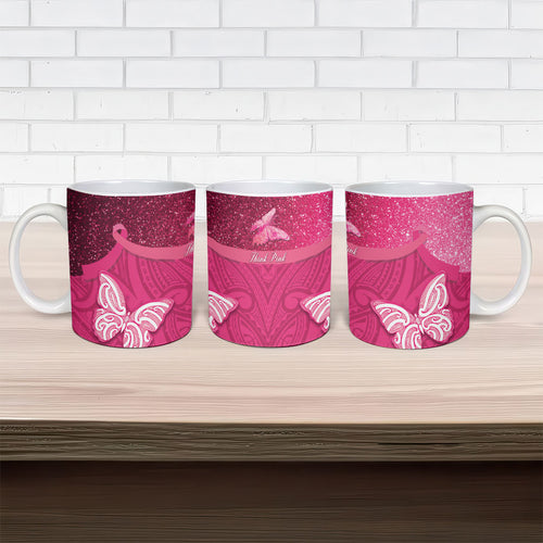New Zealand Breast Cancer Awareness Ceramic Mug Pink Ribbon Butterfly Maori Pattern