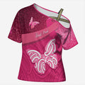 New Zealand Breast Cancer Awareness Cross Shoulder Shirt Pink Ribbon Butterfly Maori Pattern