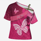 New Zealand Breast Cancer Awareness Cross Shoulder Shirt Pink Ribbon Butterfly Maori Pattern