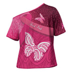 New Zealand Breast Cancer Awareness Cross Shoulder Shirt Pink Ribbon Butterfly Maori Pattern